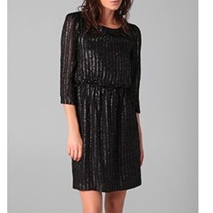 Alice & Olivia Black Eleanor Metallic Striped Dress S